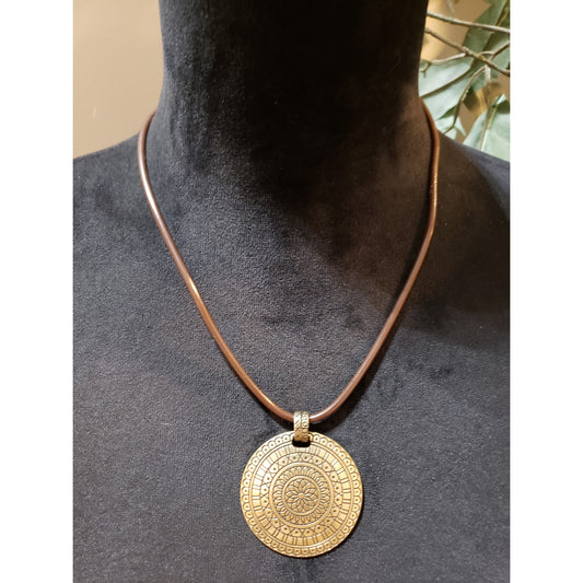 Womens Fashion Brown Corded Brass Tone Gilet Pendant Necklace with Lobster Clasp