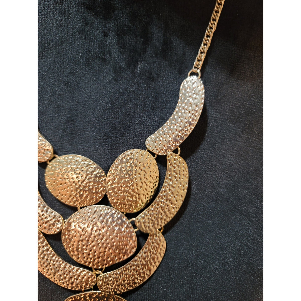 Statement Style Piece Textured Hammered Metal Elements Gold tone Jewelry