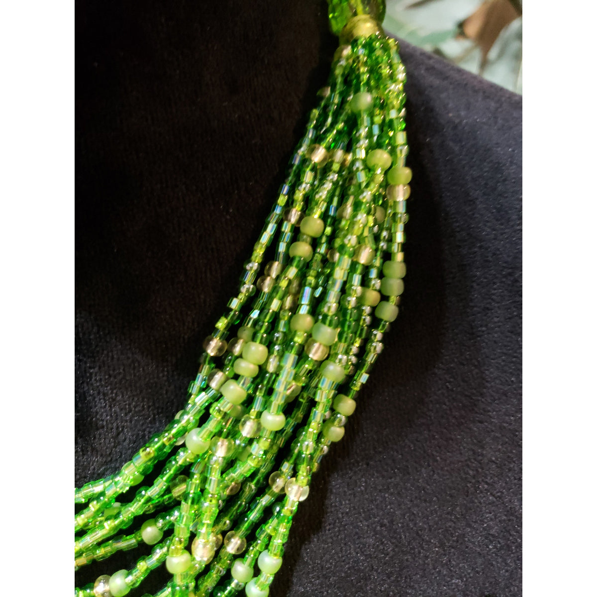 Womens Fashion Multistrand Lime Green Glass Beads Necklace Jewelry with Lobster