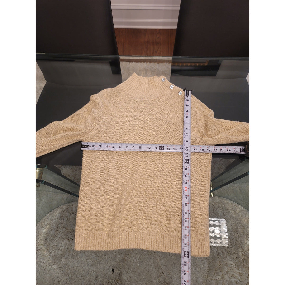 New York & Company Pullover Sweater Womens Medium Beige Ribbed Hem Mock Neck
