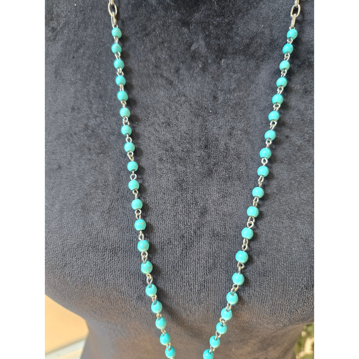 West & Co Turquoise Beaded Long Pendant Necklace Gold Tone Leaf Boho Jewelry