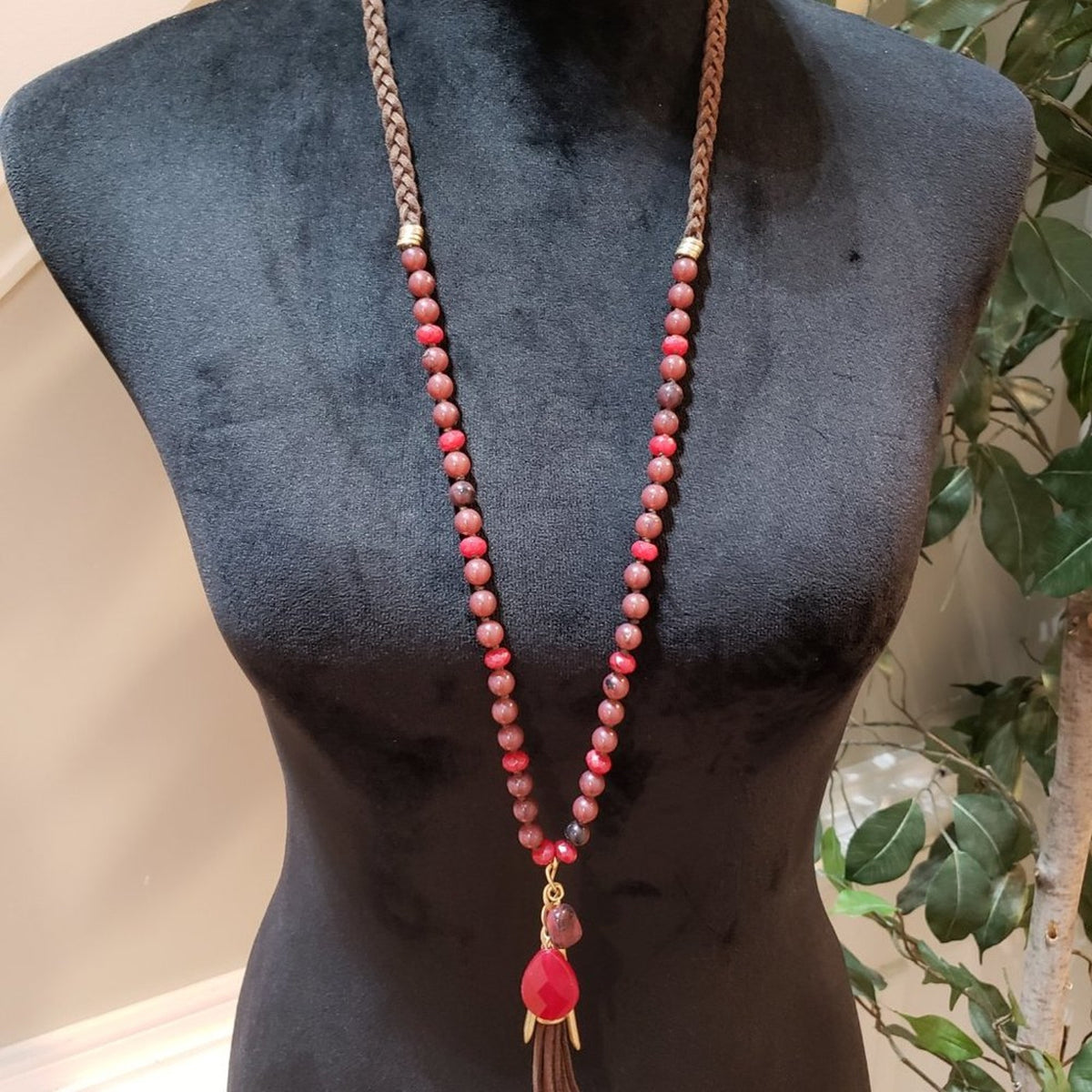 INC Women Fashion Red Natural Stone Round Beads Collar Necklace w/ Lobster Clasp