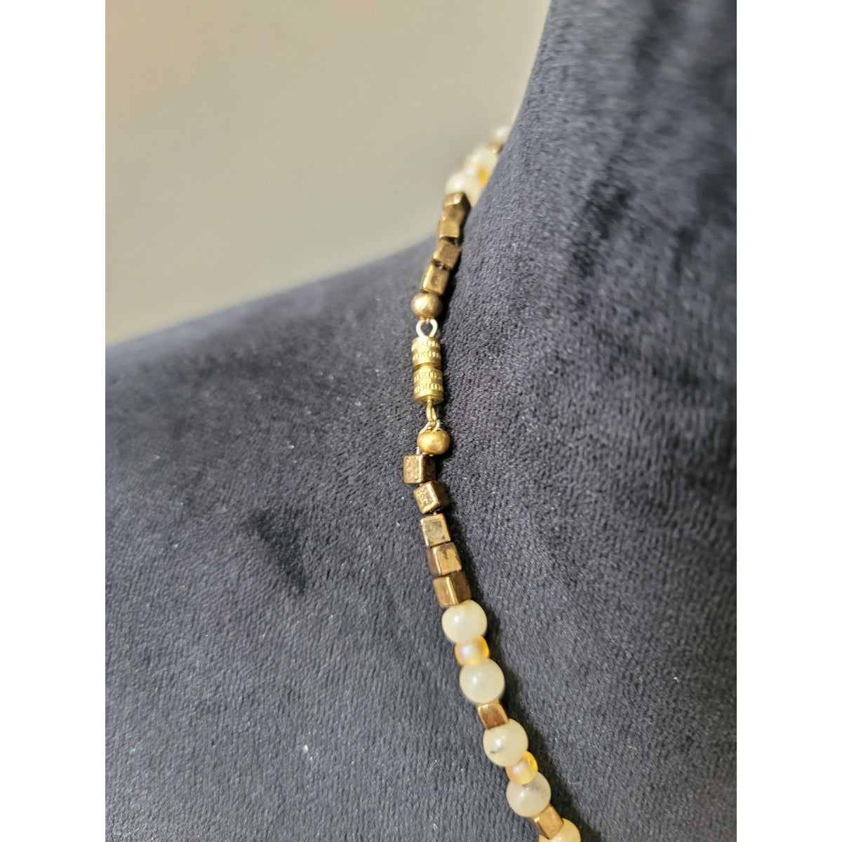 Women's Blue And Gold Glass Beaded Necklace With Barrel Screw Clasp Lock