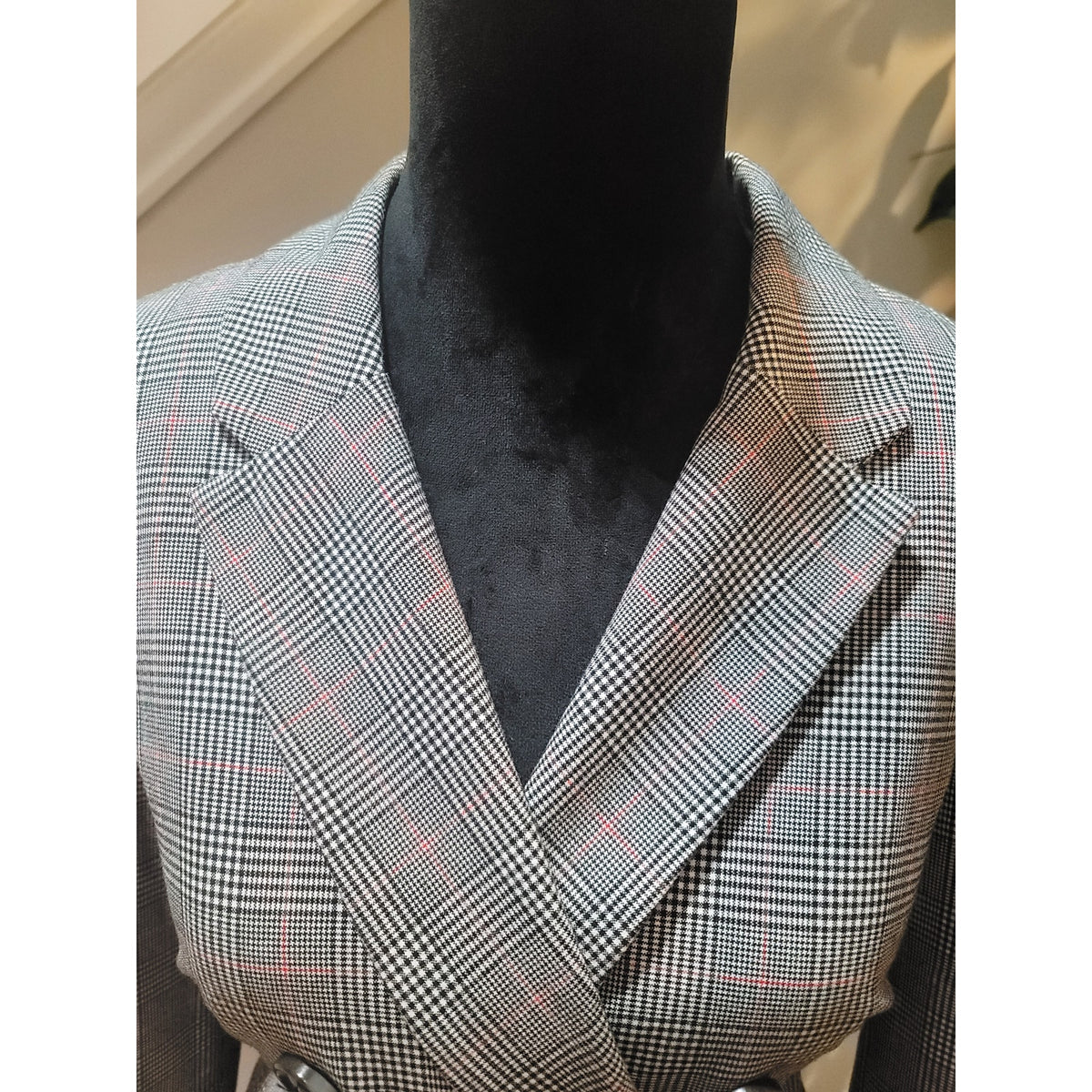 Guess Blazer Women Small Gray/Black Plaid Double Breasted Faux Pocket Lined