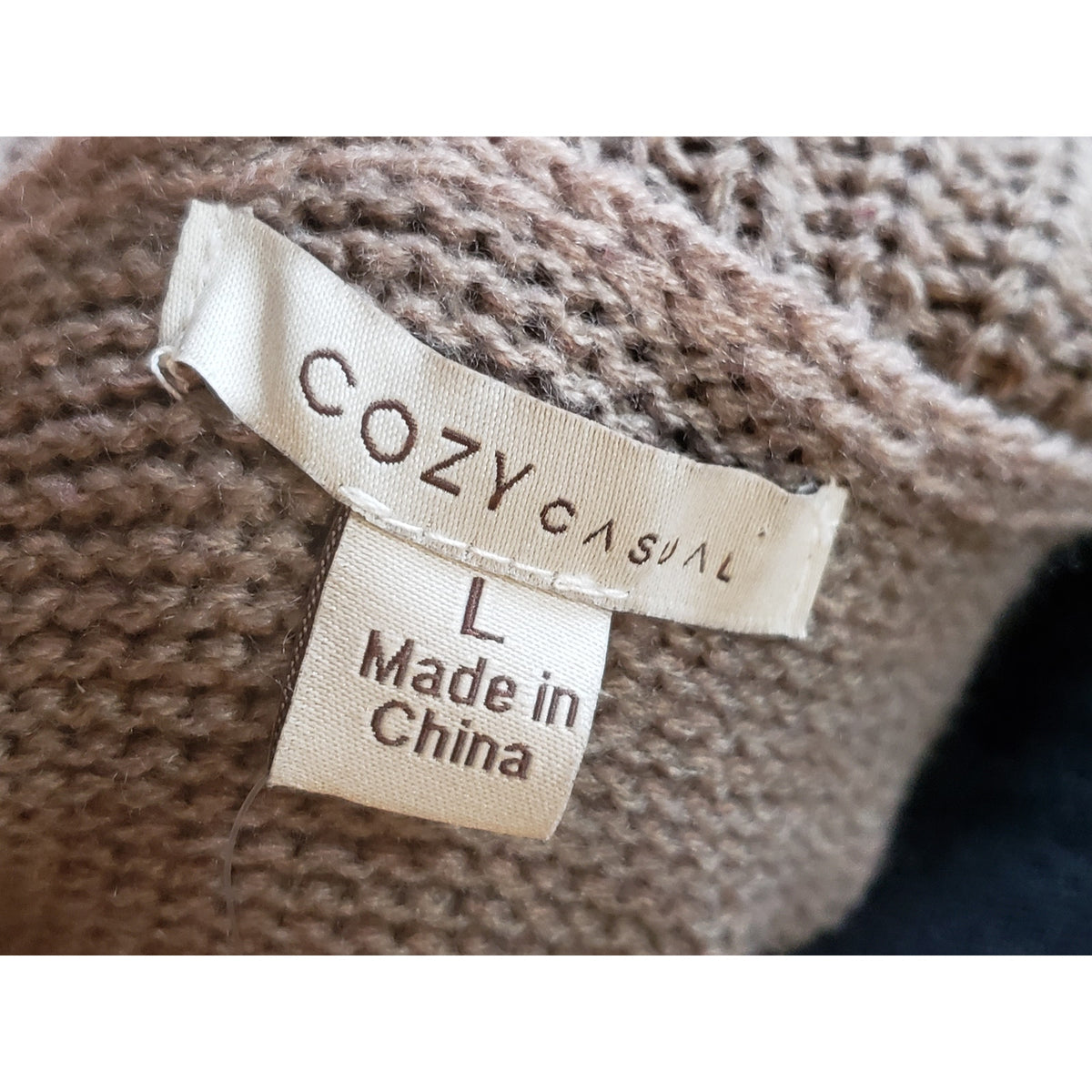 Cozy Casual Sweater Dress Women's Large Brown Geometric Cowl Neck Long Sleeve