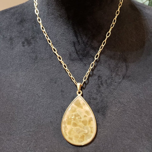 Women Yellow Crystal Teardrop Pendant Cable Link Chain Necklace w/ Lobster Clasp