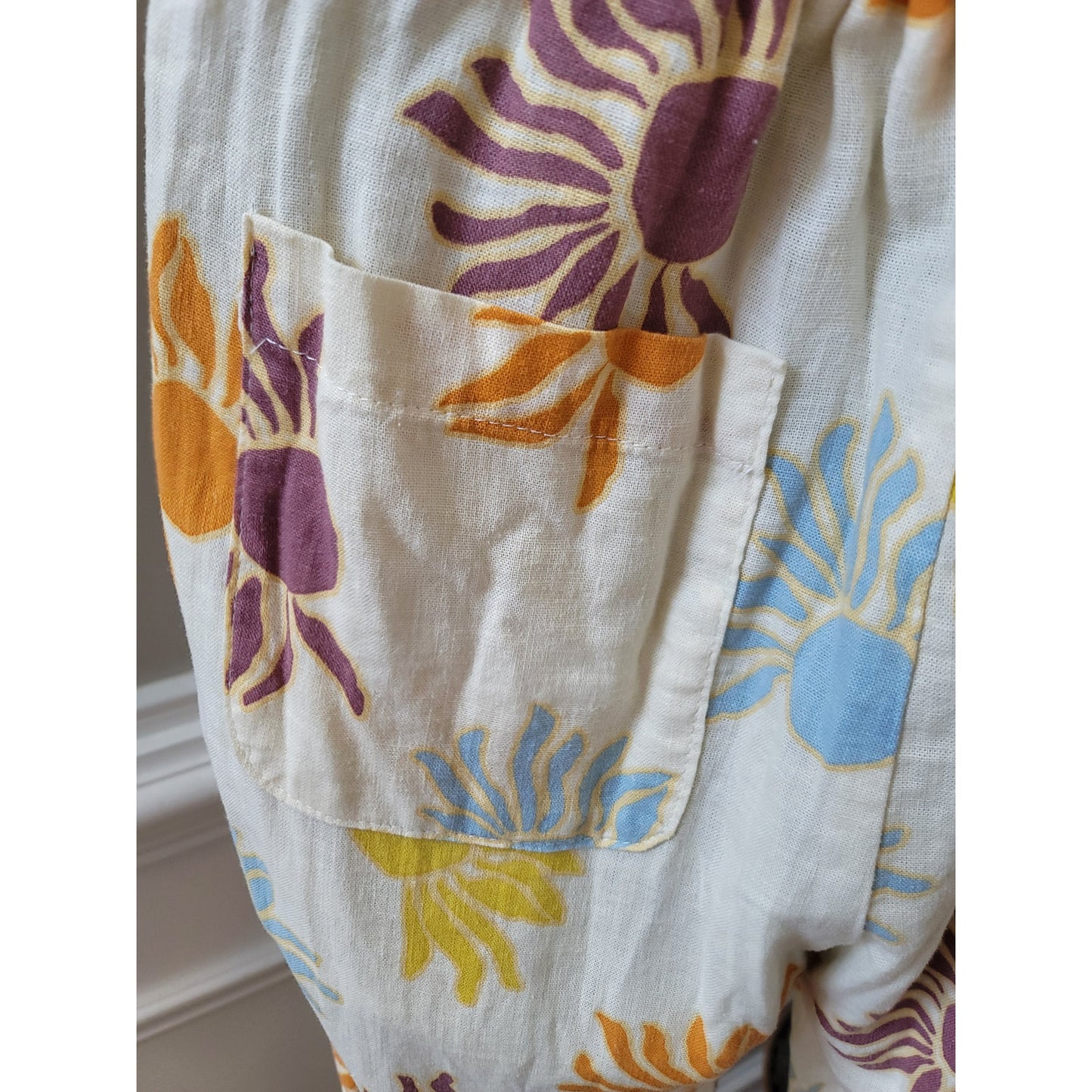 Zara Jumpsuit Girls Size 13/14 Multicolor Sun Print Linen Blend Cropped