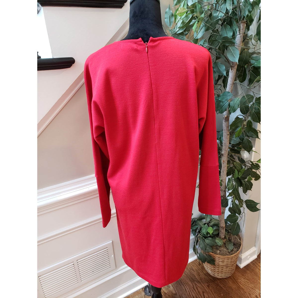 Liz Claiborne Sheath Dress Womens M Red Knit Raglan Sleeve Round Neck Back Zip
