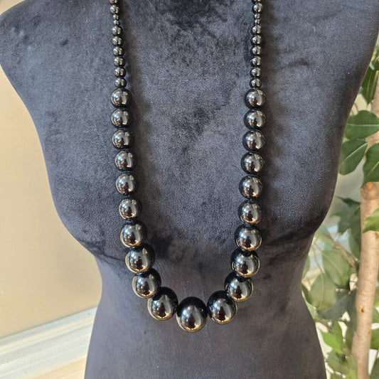 Womens Fashion Black Faux Pearl Beaded Chunky Necklace Jewelry