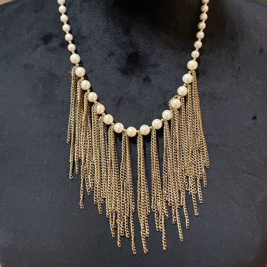 Womens Fashion Ivory Pearl Fringe Bib Choker Necklace Jewelry with Lobster Clasp