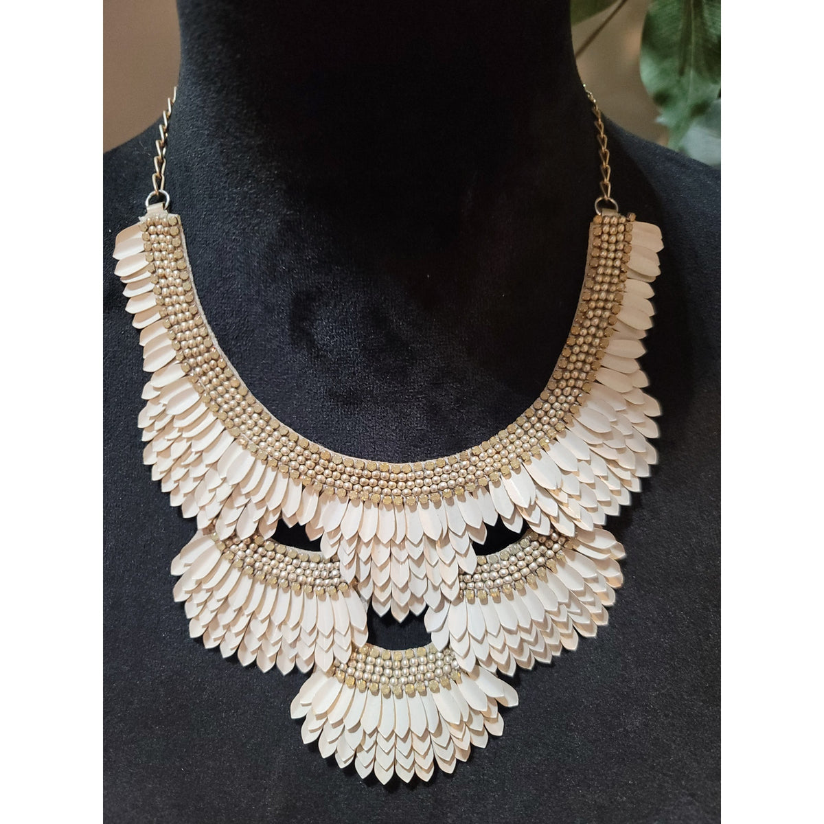 Women's Statement Layered Beaded Feather Design Necklace With Lobster Clasp Lock