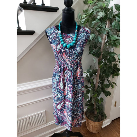 Croft & Barrow Women Multicolor Rayon Round Neck Sleeveless Knee Length Dress PM
