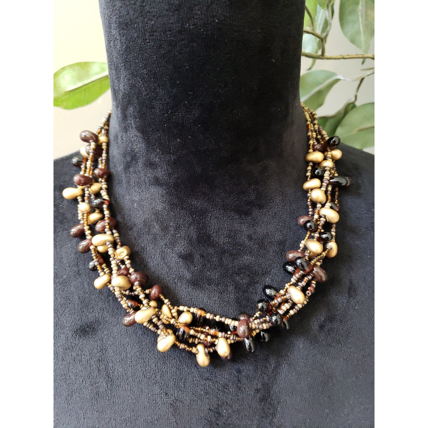 Women Fashion Boho Layered Chunky Multi Biwa Pearls Seed Beaded Necklace Jewelry
