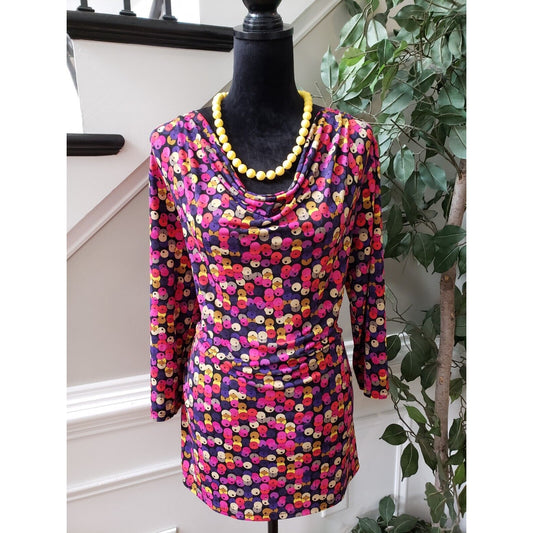 Style & Co. Women's Multicolor Polyester Cowl Neck Long Sleeve Top Blouse Large