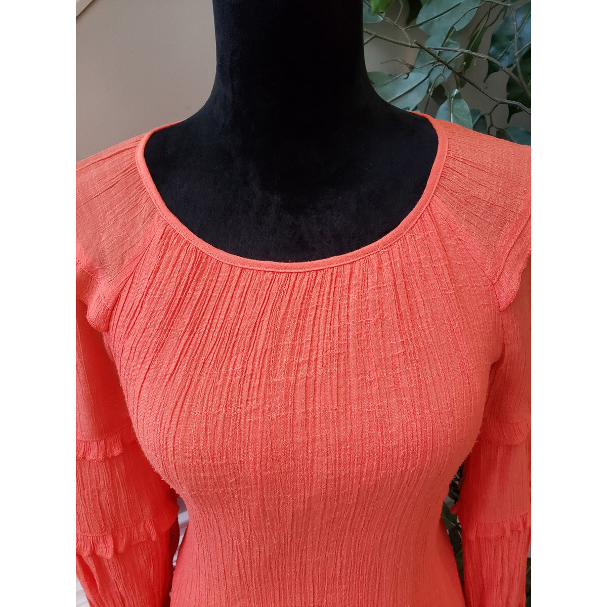 Harper 241 A-Line Dress Womens Small Coral Balloon Sleeve Frill Hem Lined