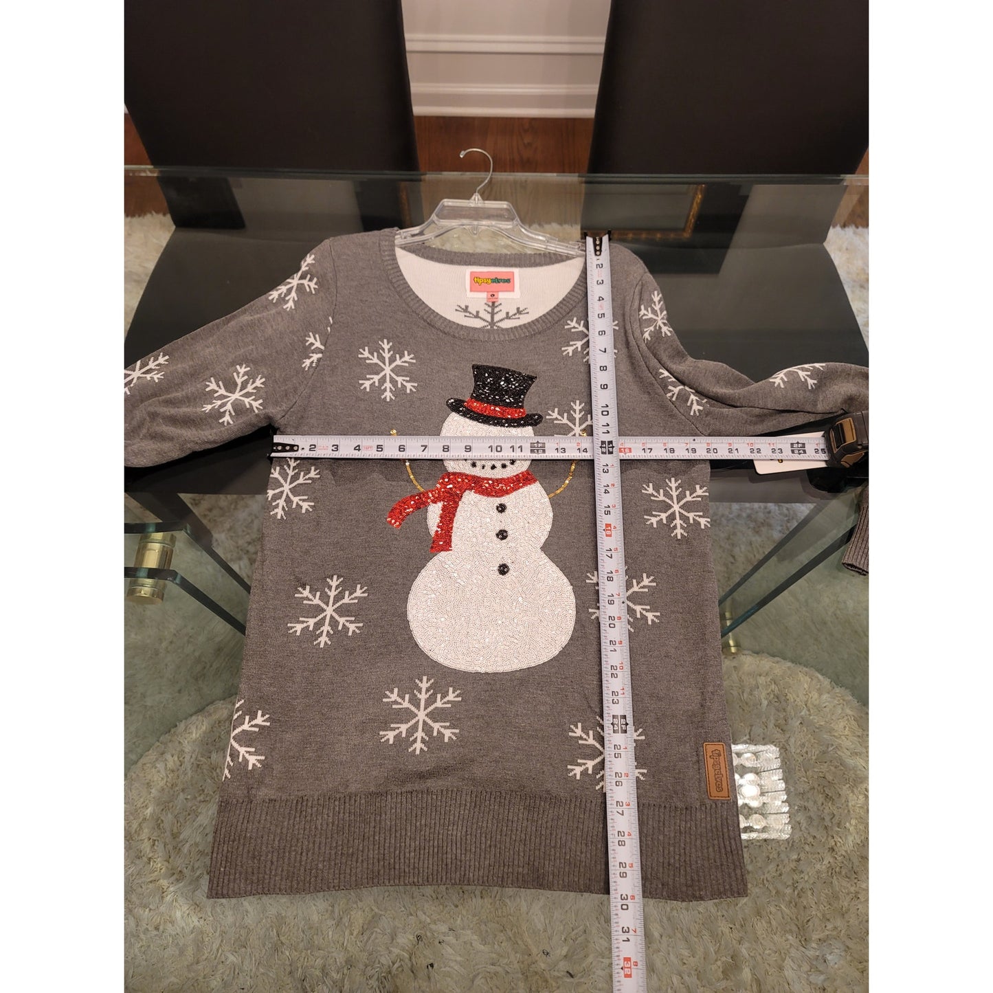 Tipsy Elves Christmas Sweater Women's Large Gray Snowman Long Sleeve Pullover