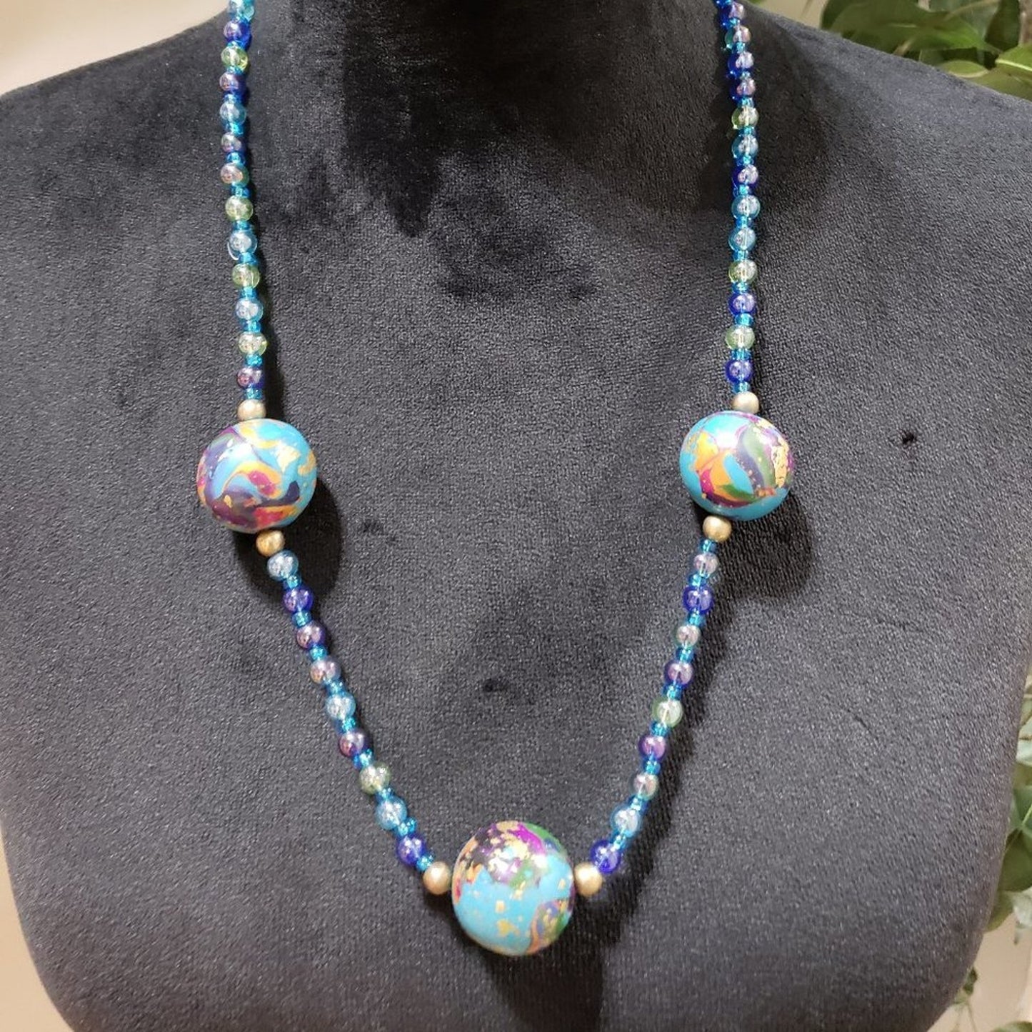 Women Fashion Murano Glass Charm Multi Beaded Long Necklace with Toggle Clasp