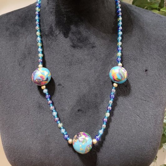 Women Fashion Murano Glass Charm Multi Beaded Long Necklace with Toggle Clasp