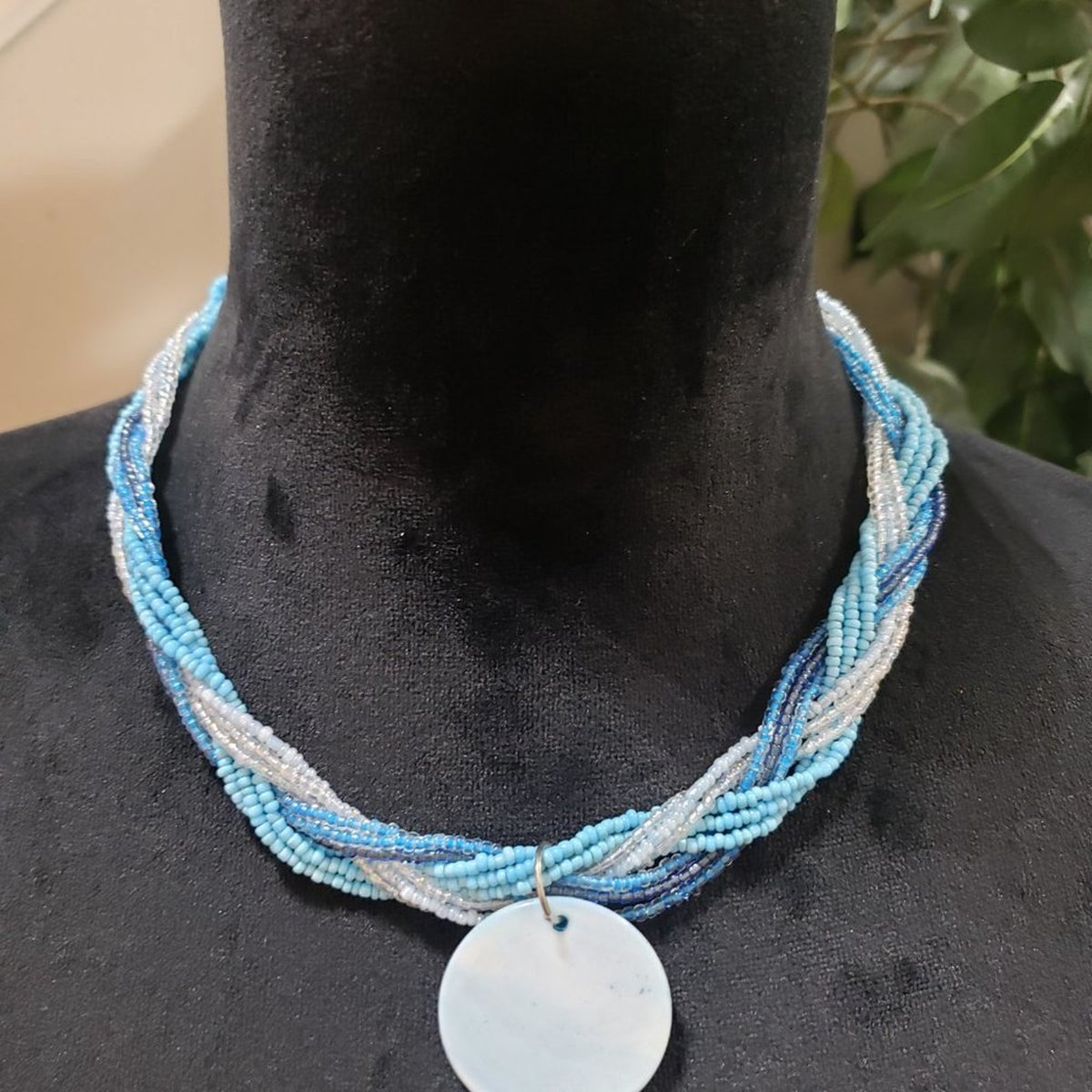 Elegant Multistrand Twisted Beaded Round Silver Pendant Necklace