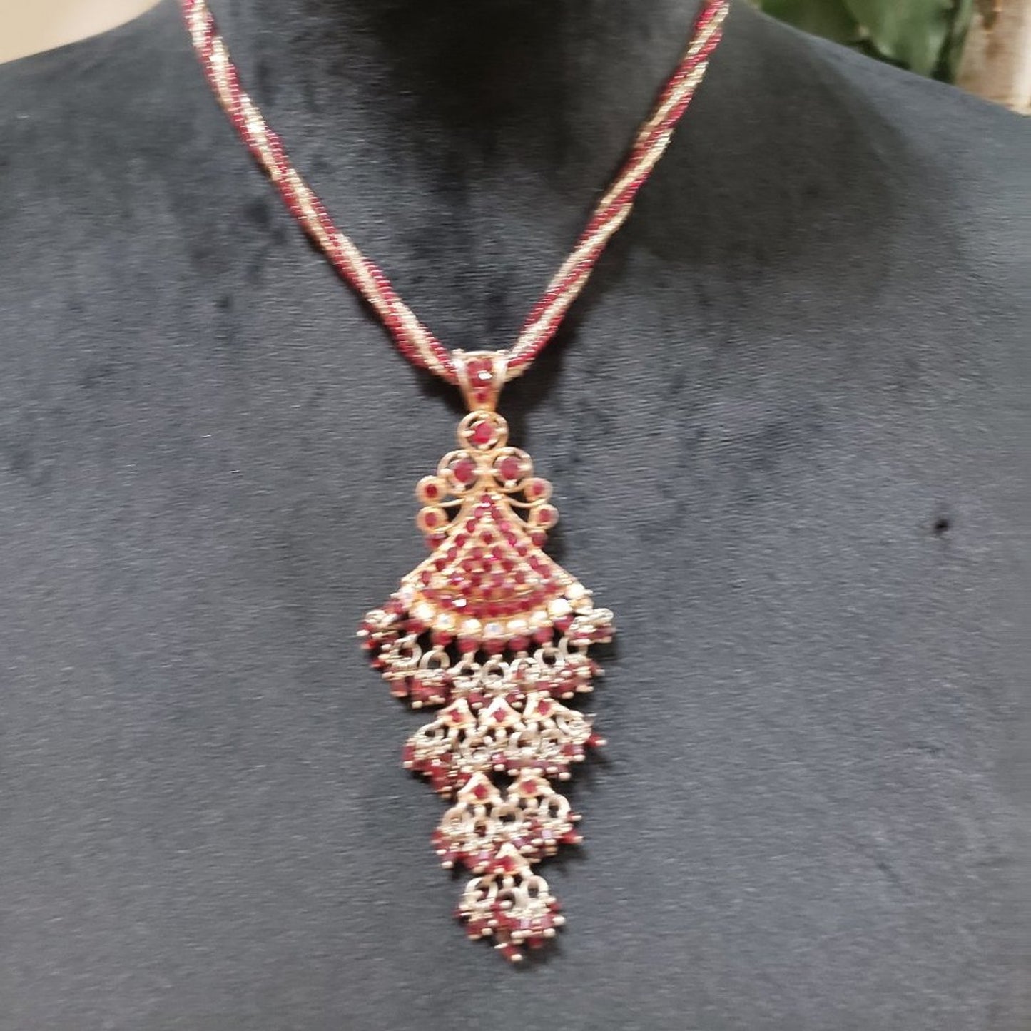 Womens Fashion Faceted Rhinestones Beaded Big Pendant Necklace with Hook & Eye