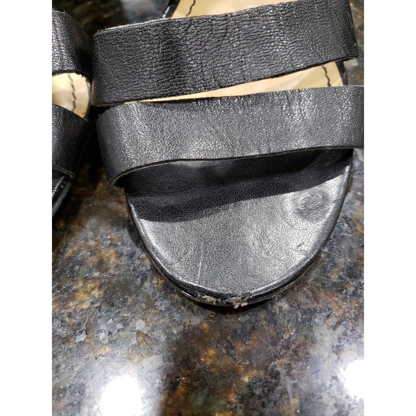 Audrey Brooke Sandal Womens Size 9 Black Leather Double Two Straps Block Heel