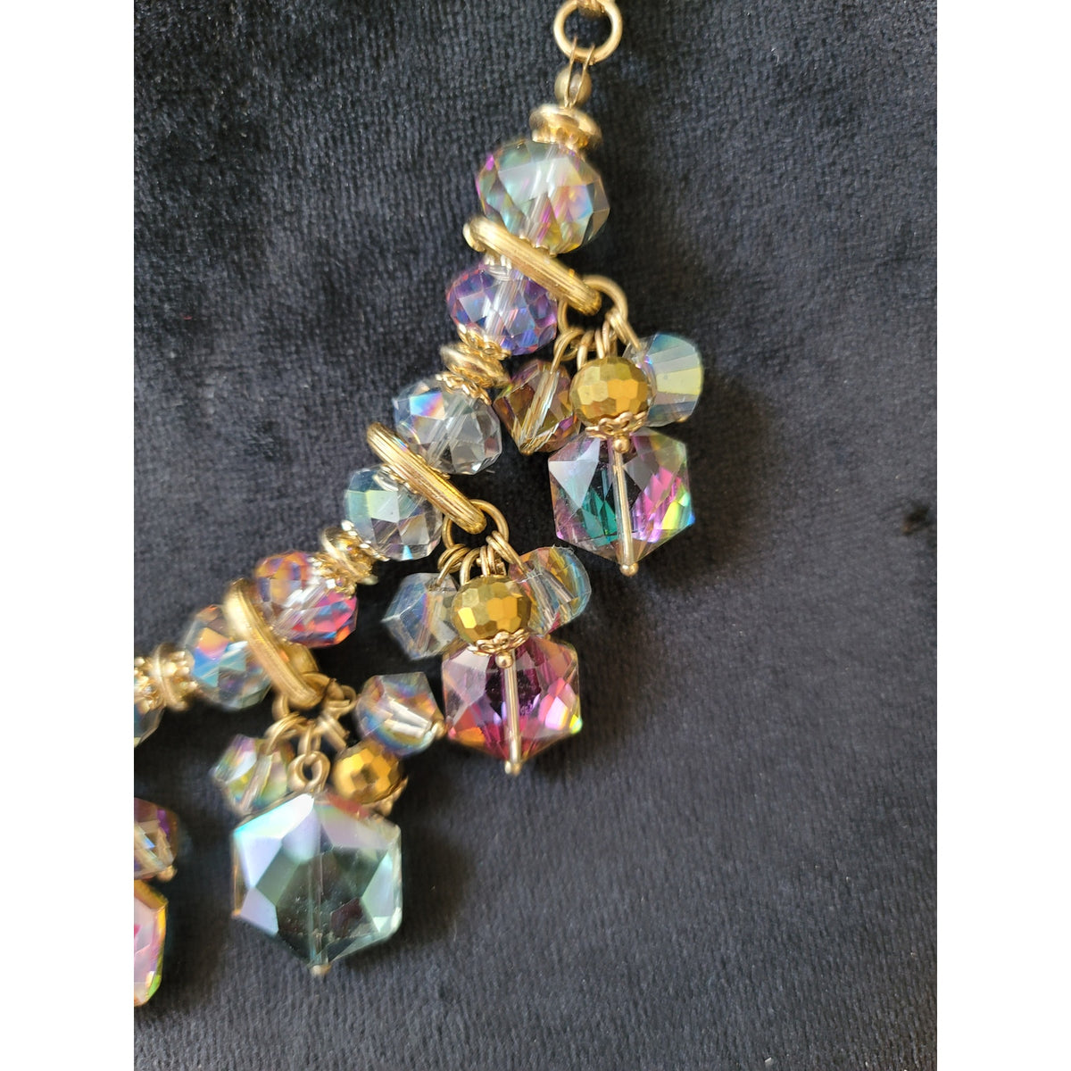 Women's Gold Chain Necklace With Iridescent Crystal Beads And Lobster Clasps