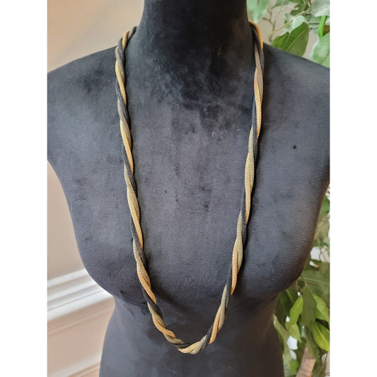 Women's Twisted Mesh Necklace in Black and Gold with Silver Clasp