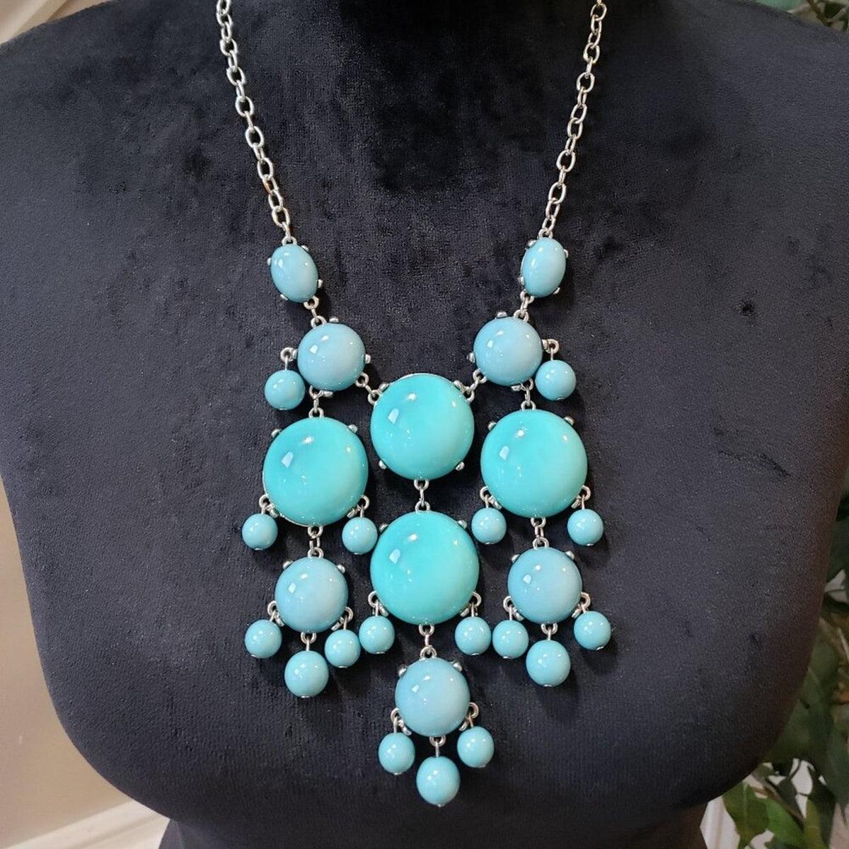 Womens Blue Jane Stone Bubble Silver Chain Necklace Jewelry with Lobster Clasp
