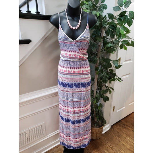 One Clothing Women's Multicolor 100% Rayon V-Neck Sleeveless Long Maxi Dress L
