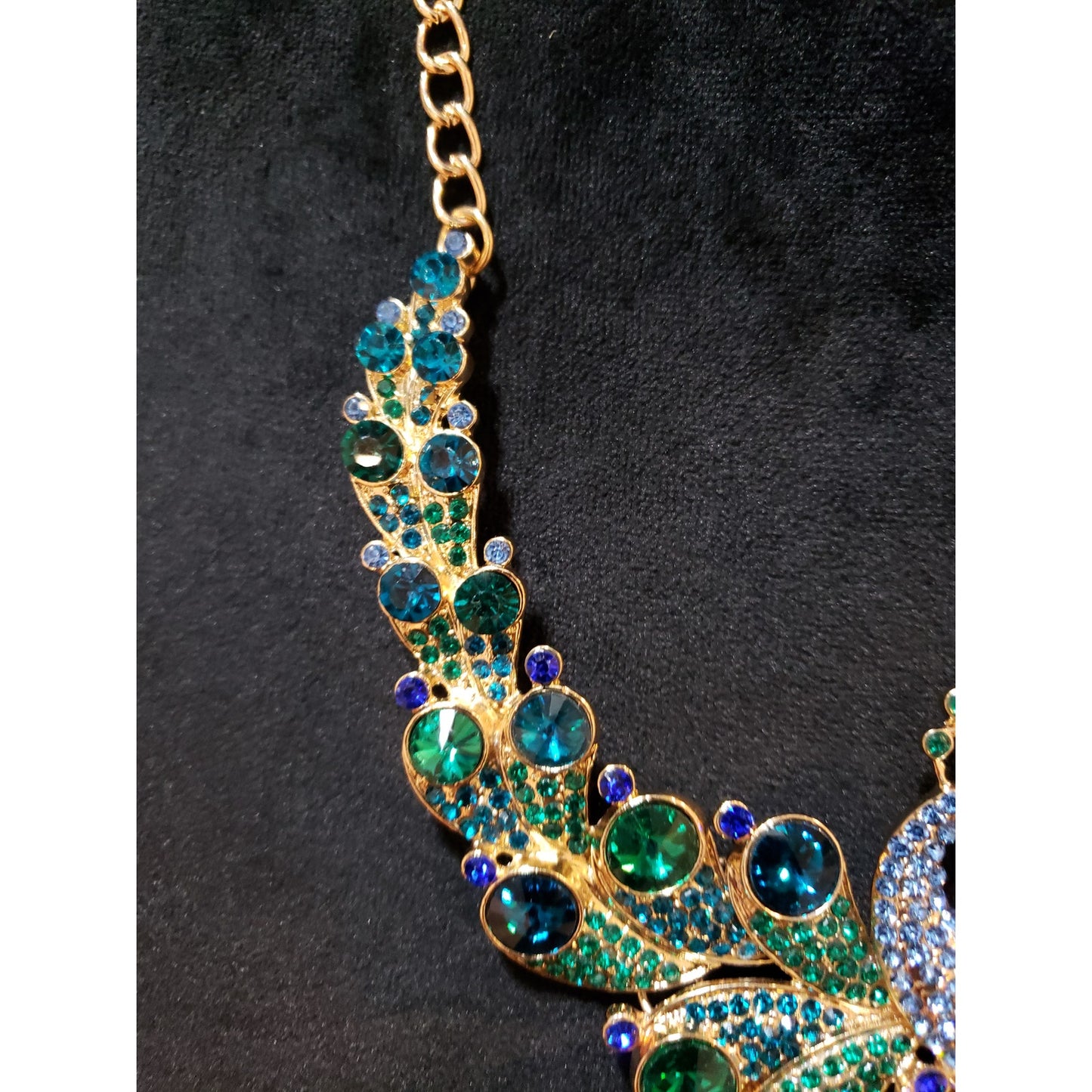 Women Embellished Multicolor Encrusted Rhinestone Peacock Bib Statement Necklace