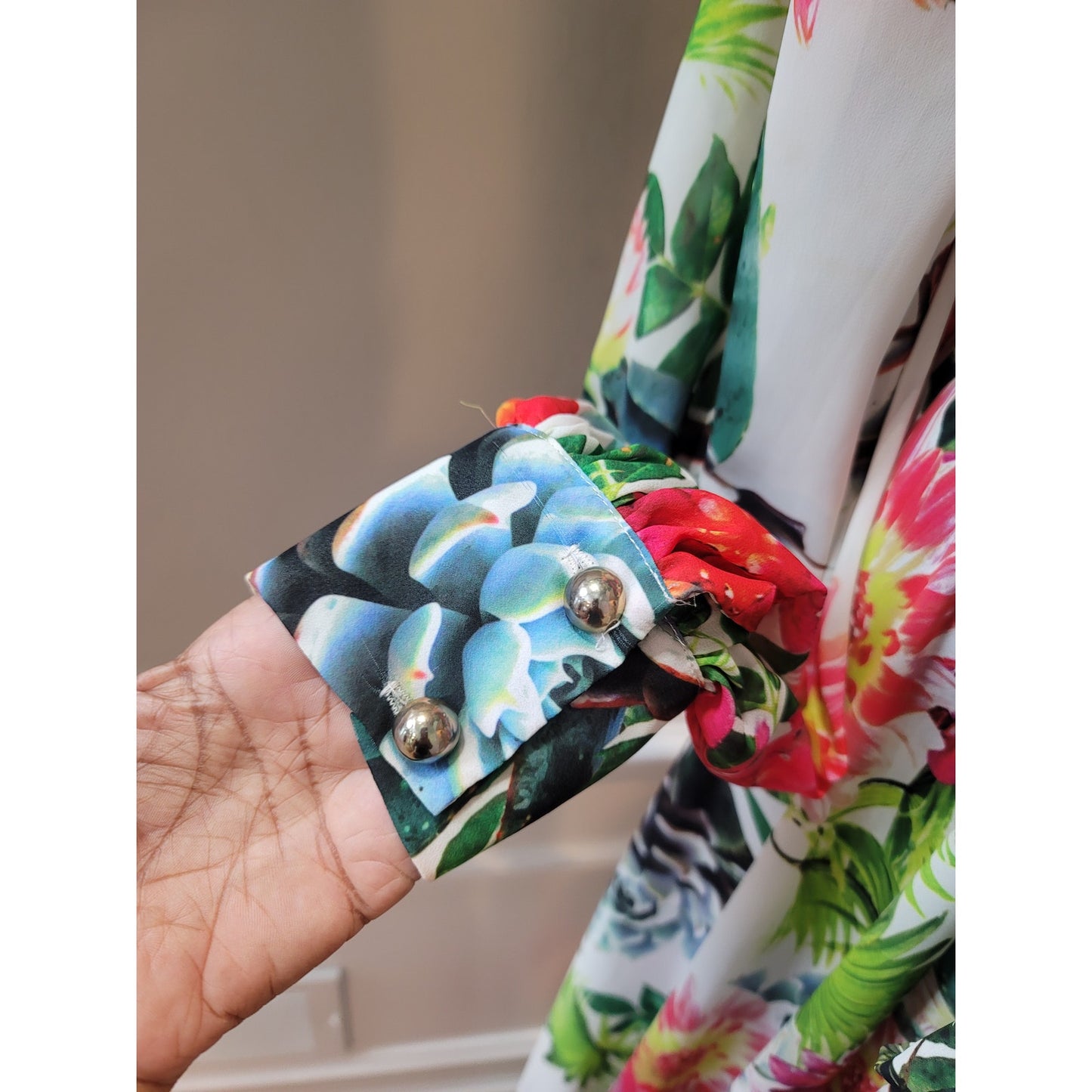 Eleganzarella Maxi Dress Women's Medium White Floral Long Sleeve V Neck