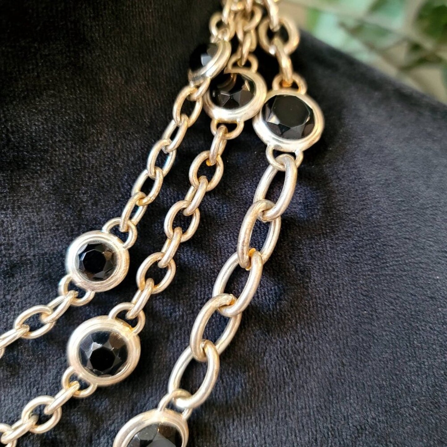 Womens Black Rhinestone 3 Layer Link Chain Necklace Jewelry with Lobster Clasp