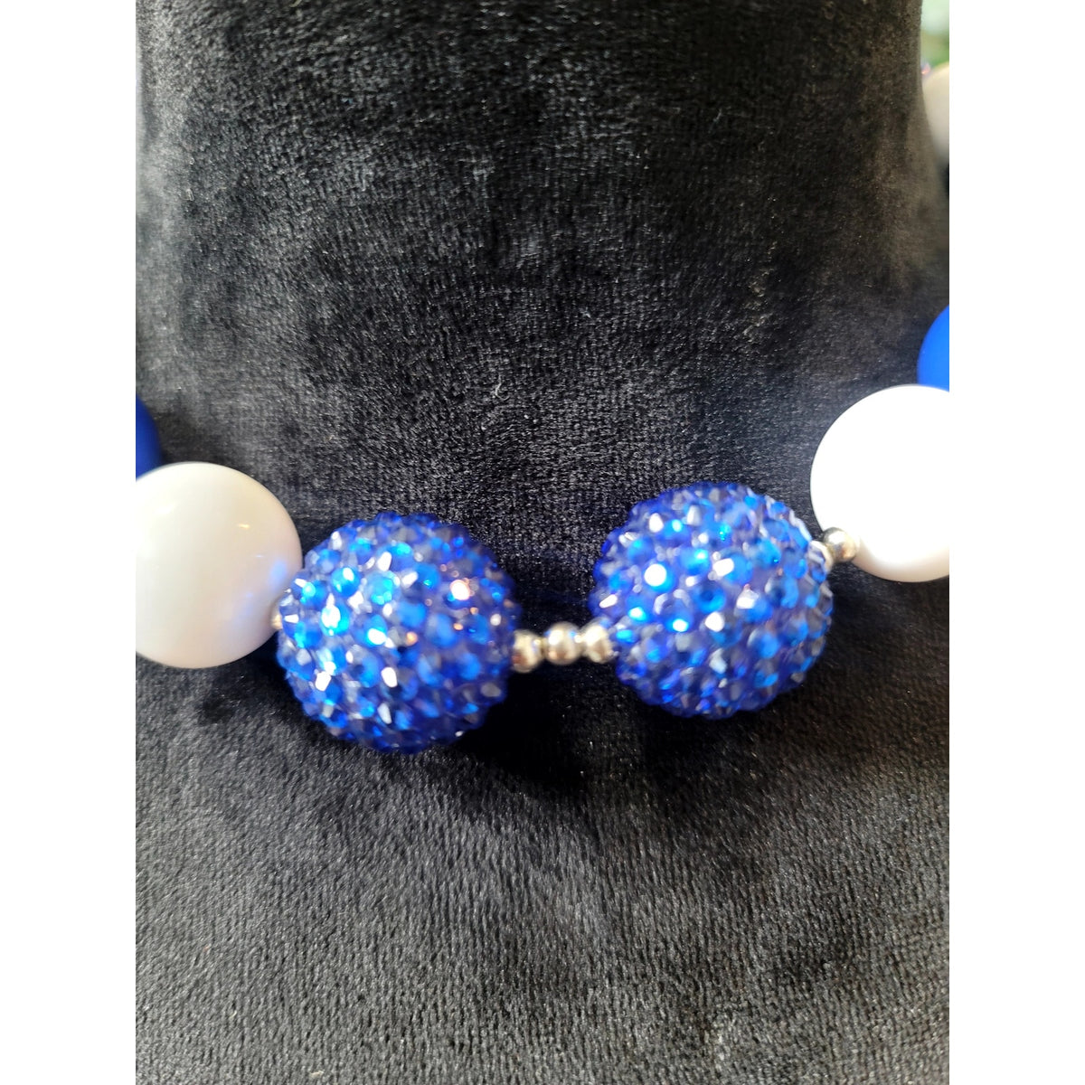 Blue White Crystal Chunky Beaded Acrylic Statement Necklace