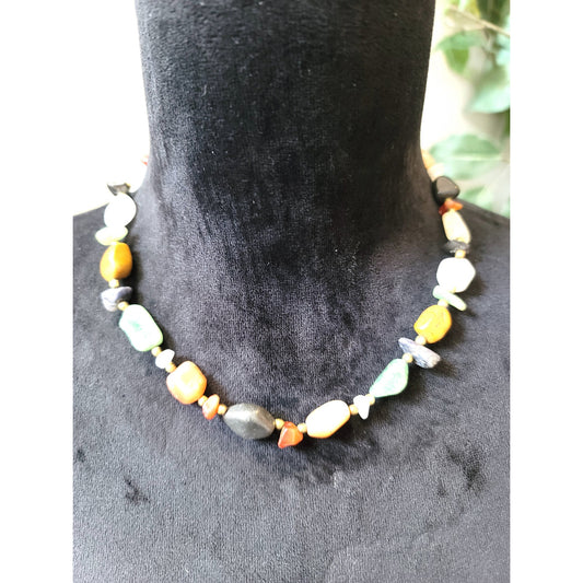 Women's Multicolor Natural Stone Beaded Necklace Boho Style Gold Clasp Unique