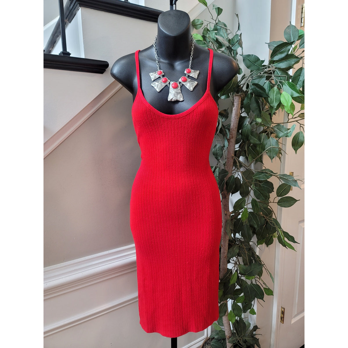 Windsor Knit Bodycon Dress Women Size Small Red Sleeveless Crisscross Back
