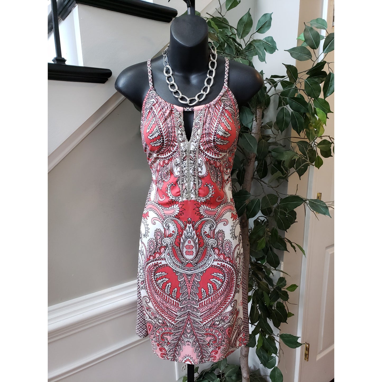 INC International Concepts Sheath Dress Womens PL Multi Paisley Beaded Keyhole
