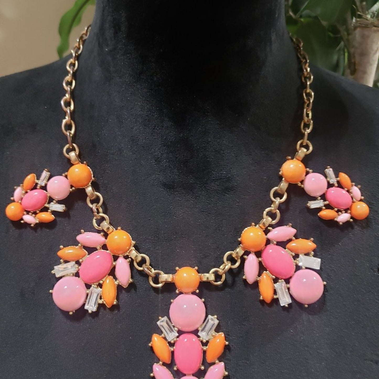 New York Womens Pink Orange Gemstones Floral Statment Collar Necklace w/ Lobster