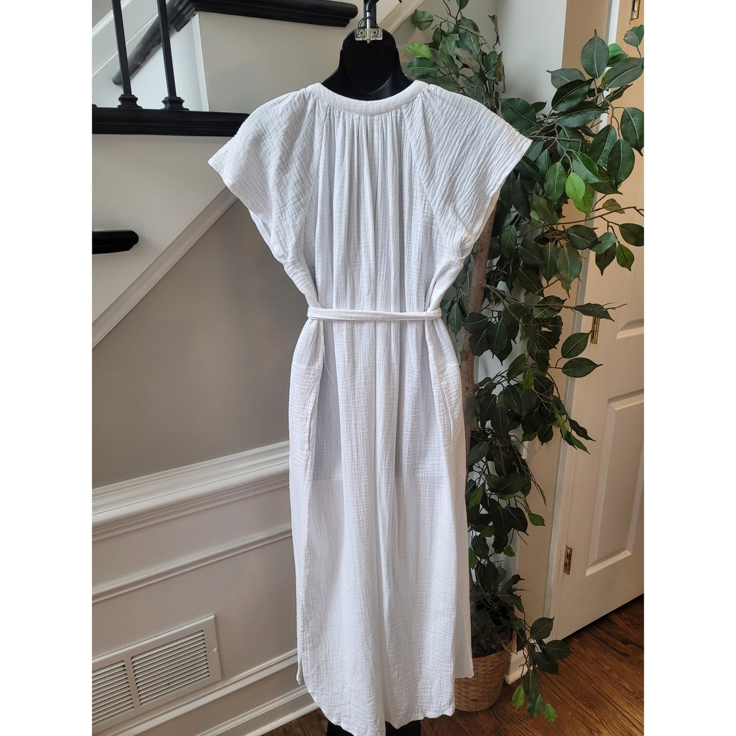 RD Style Button Down Dress Women Medium White Cotton Lightweight Casual