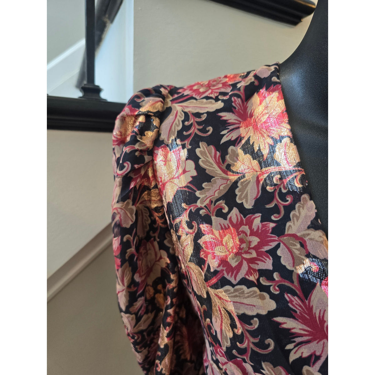 Express Sheath Mini Dress S Multi Floral Wrap V-Neck Puff Shoulder Causal Party