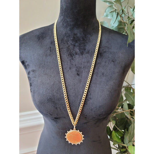 Gina Z Gold Cuban Chain Necklace With Angel Coin Pendant And Toggle Lock Jewelry