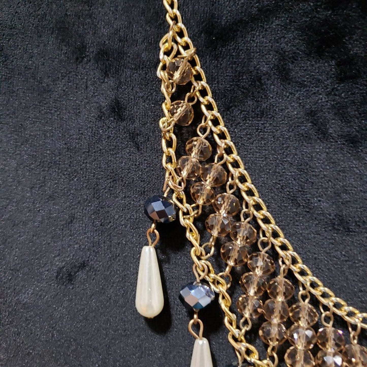 Womens Fashion Gold Tone Crystal Round Beads Collar Necklace with Lobster Clasp