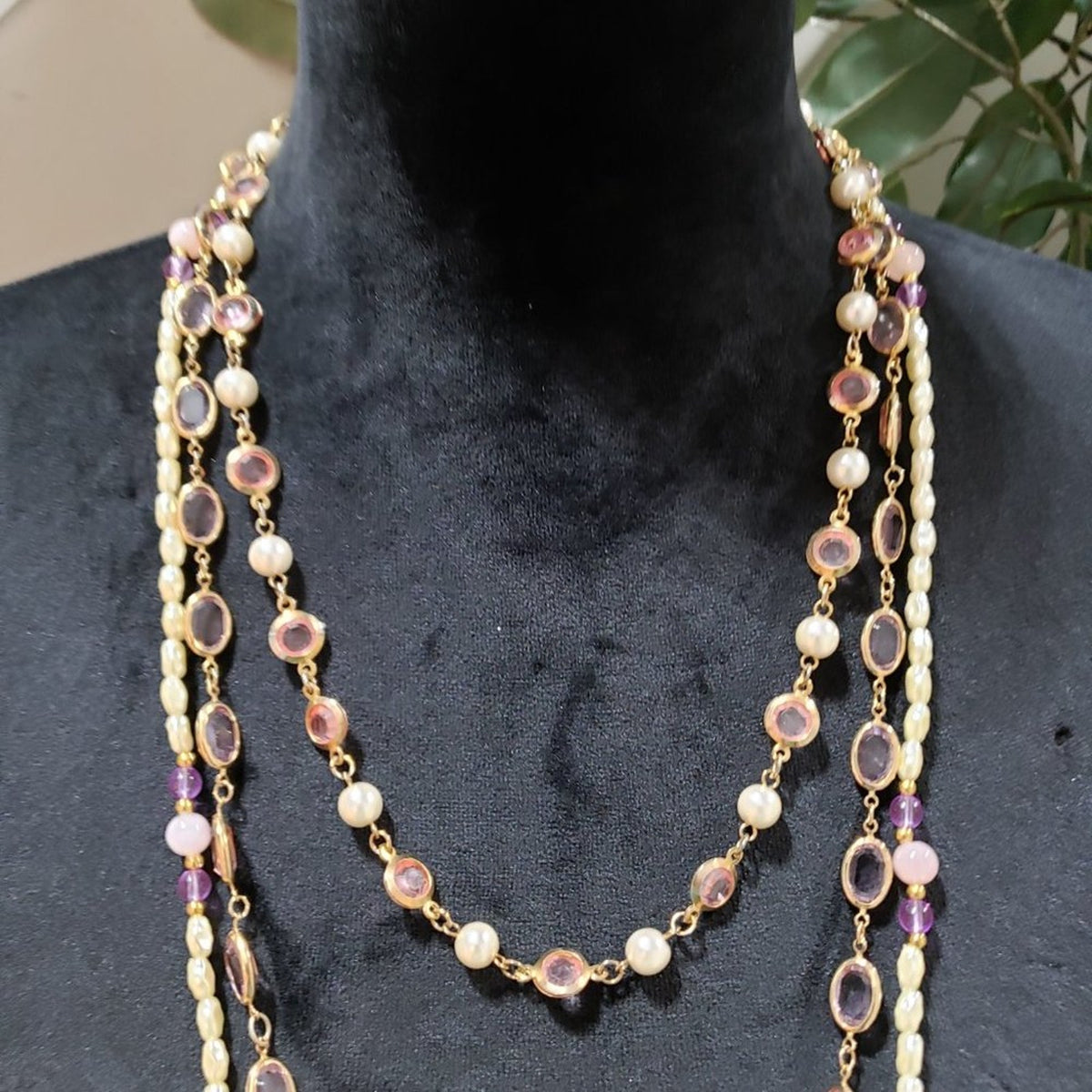 Womens Fashion Multicolor Glass Beaded Long Collar Necklace with Lobster Clasp