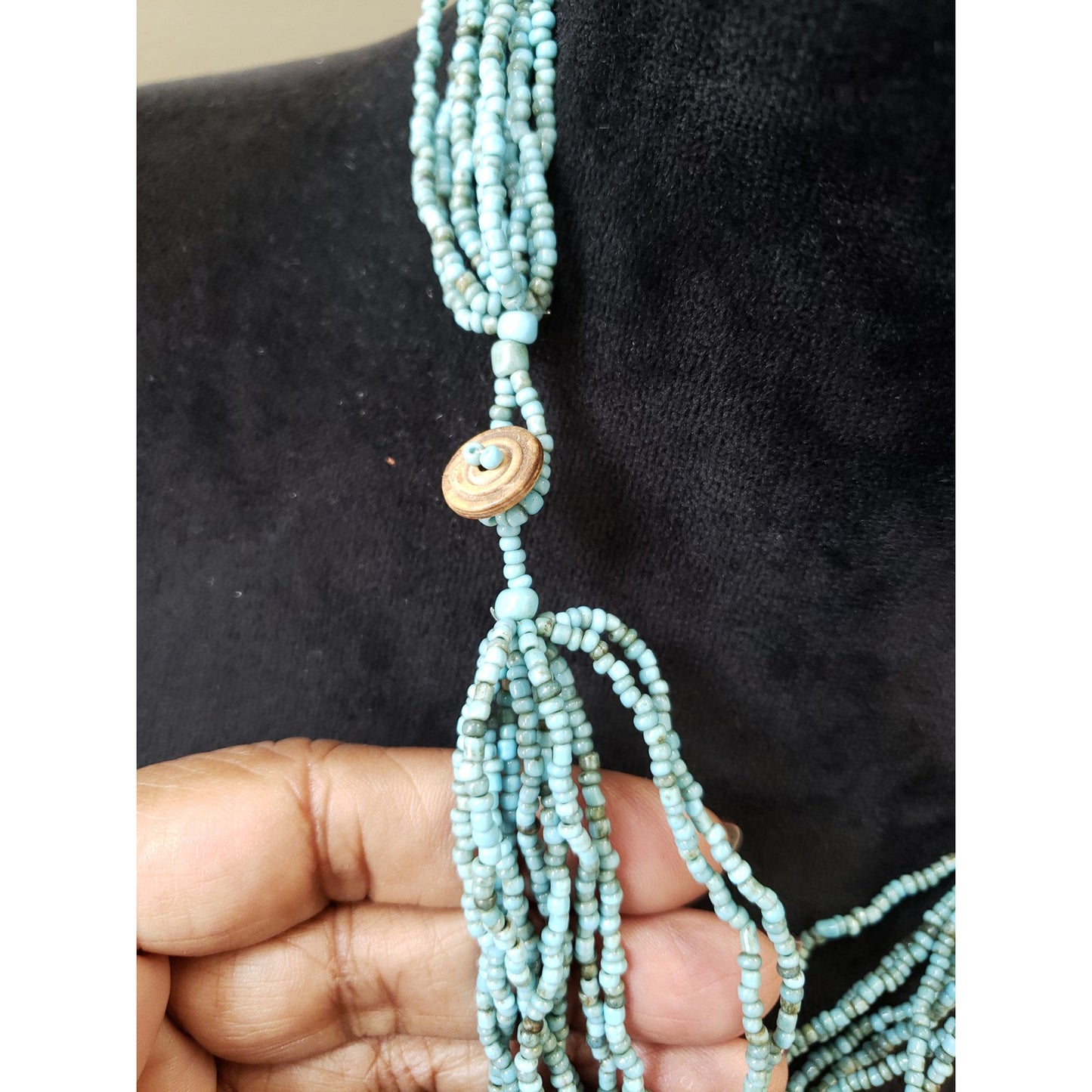 Womens Layered Turquoise Seed Beads Chain Coral Chips in Enamel Pendant Necklace