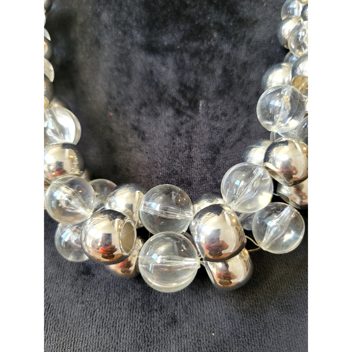 Women's Chunky Silver Clear Bead Statement Necklace Party Fashion Jewelry