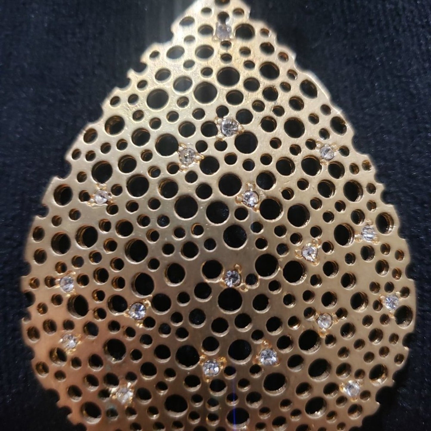 Women Fashion Chunky Rhinestone Beads Gold Tone Shaped Pendant Teardrop Necklace