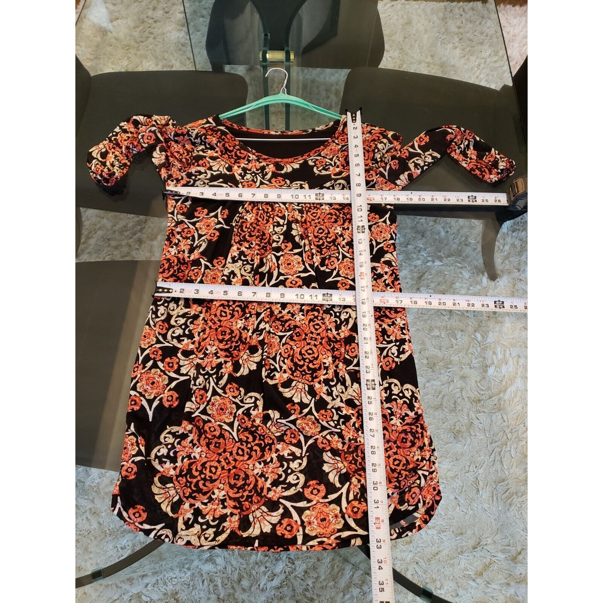 Womens Multicolor Polyester Round Neck Long Sleeve Knee Length Dress Size Medium