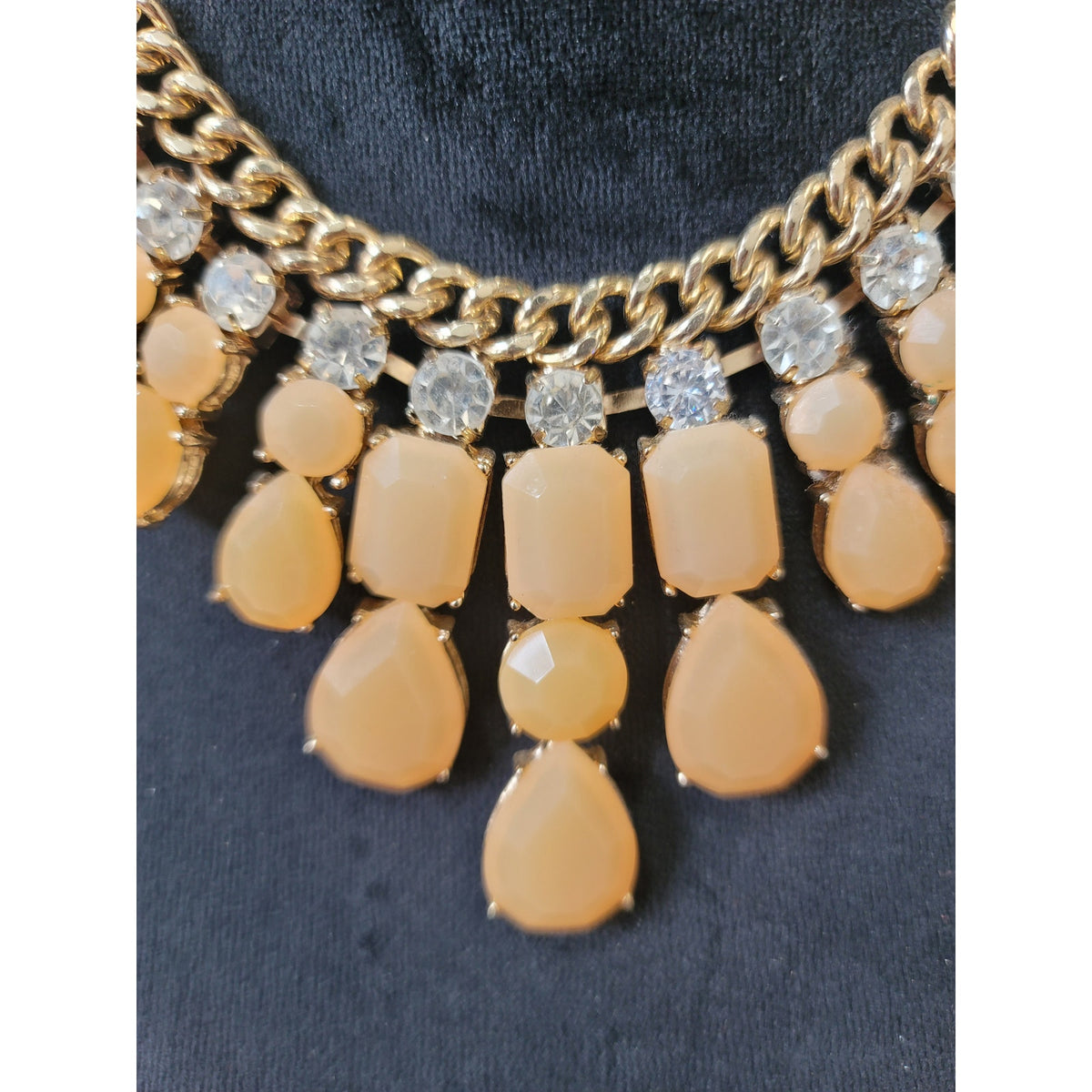 Women's Gold Tone Orange Teardrop Rhinestone Statement Bib Necklace Jewelry