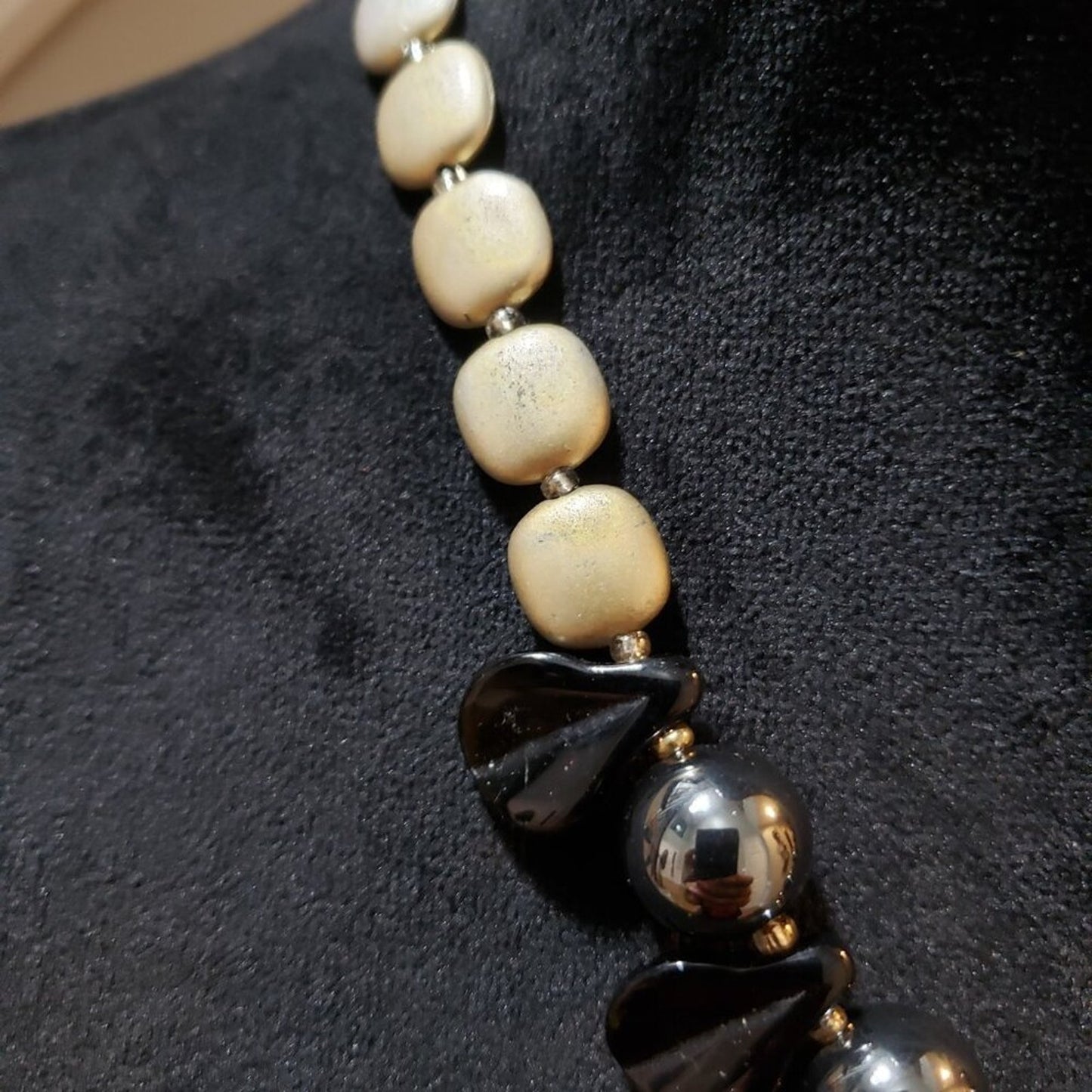 Womens Fashion Silver Tone Black Beads Bib Necklace Jewelry with Lobster Clasp