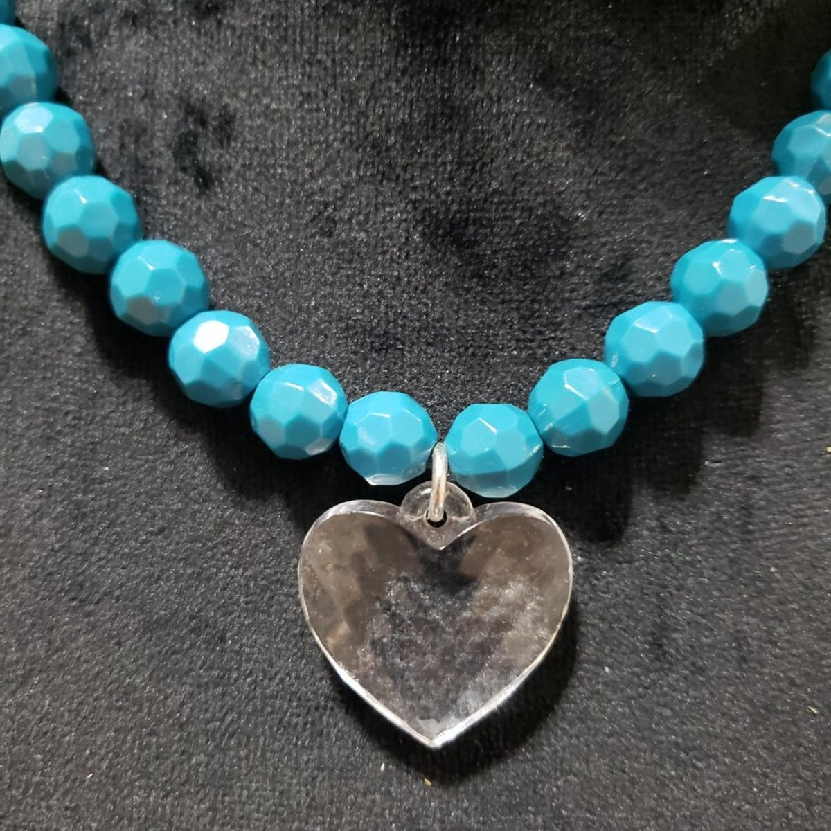 Women's Fashion Blue Turquoise Stone Beaded Big Heart Pendant Necklace