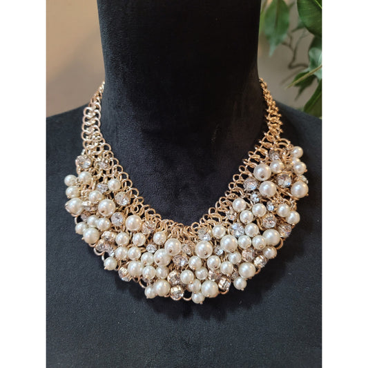 Ann Taylor Women's Gold Chain Necklace with Pearl and Crystal Embellishments